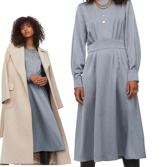 Giuliva Heritage XH&M dusky Blue Satin Crepe Long Sleeves Dress S - Picture 1 of 14